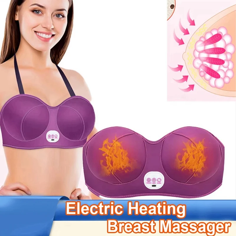 Breast Enlarging Massager Vibration Hot Compress Rechargeable Electric Breast Augmentation Massage Bra Unclogs Meridians