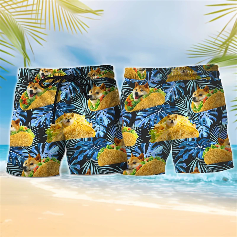 

Милые гавайские пляжные шорты с рисунком шиба-ину, летние повседневные шорты с 3D забавным принтом собаки, мужские и женские шорты, свободные плавки в стиле Харадзюку