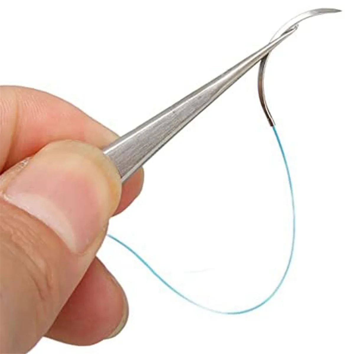 Kit Latihan Menjahit 12 Buah Benang Latihan Menjahit Paket Individu Set Benang Jahit dengan Jarum Melengkung dan Bahan Nilon