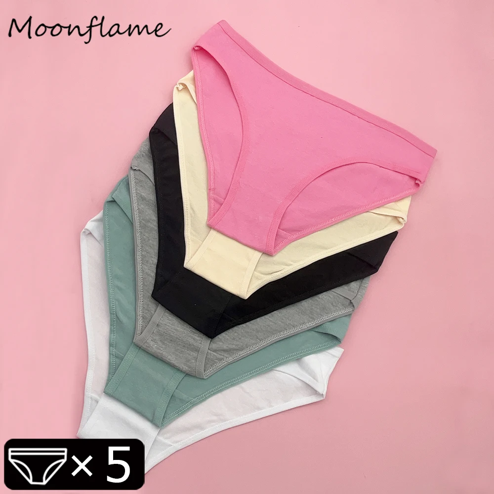 

MOONFLAME 5 Pcs/lot Underwear Women's Panties Cotton Girl Briefs Sexy Lingeries Underpant Solid Panty Female Intimates