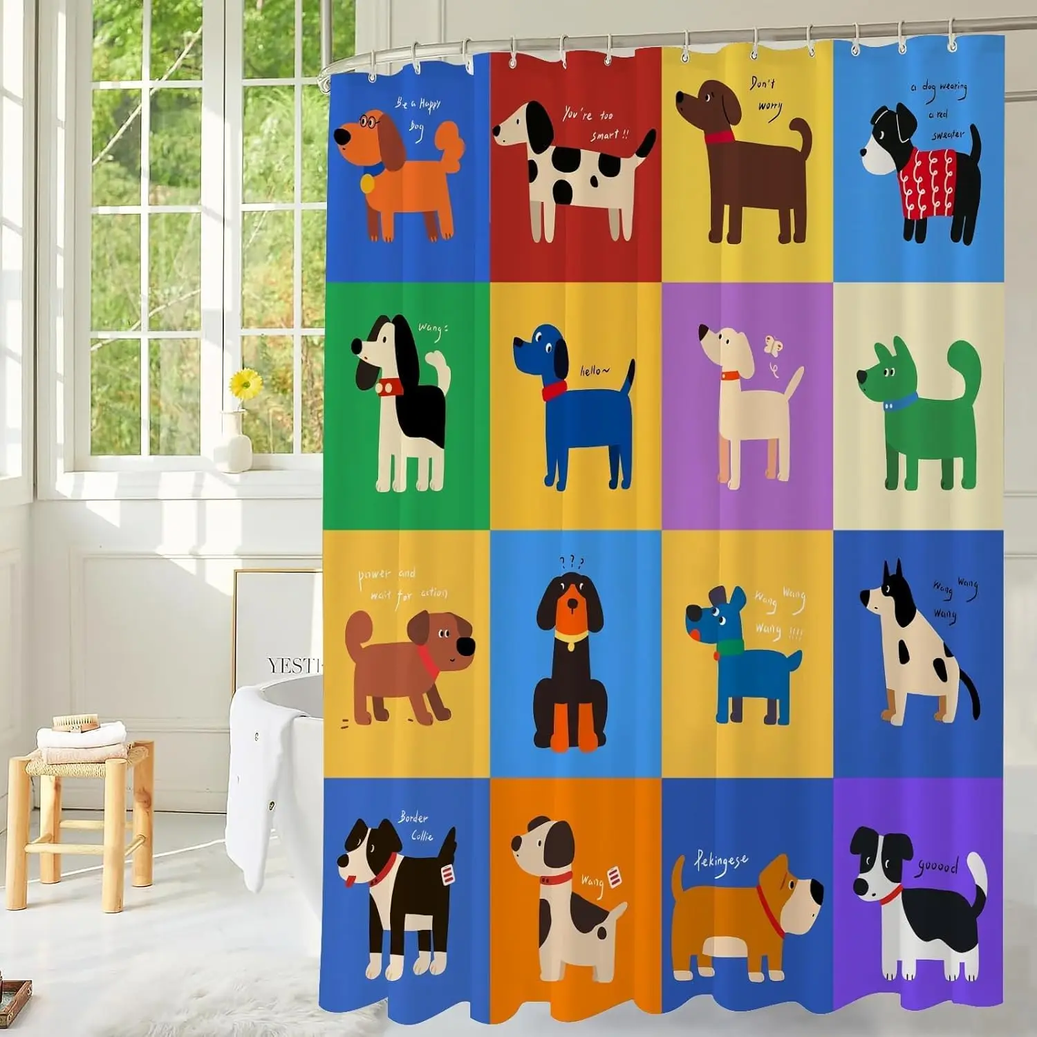 

Причудливая клетчатая занавеска для душа для собак — клетчатый дизайн с игривым силуэтом щенков, декор для ванной комнаты для любителей домашних животных, семей