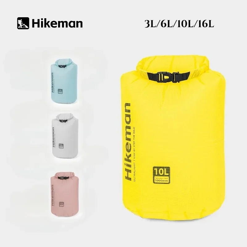 Hikeman 3L/6L/10L/16L Rainproof Compression Storage Bag 15D Single Silicone Nylon Foldable Dry Bag for Outdoor Camping Hiking
