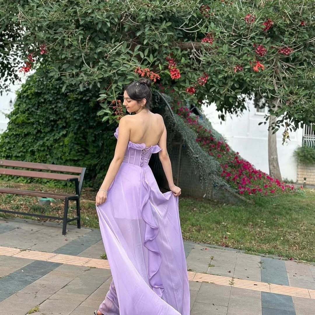 Amanda Aangepaste Paarse Strapless Backless Prom Dress Mouwloze Taffeta vestidos de noche Vloerlengte Formele Avond 2025