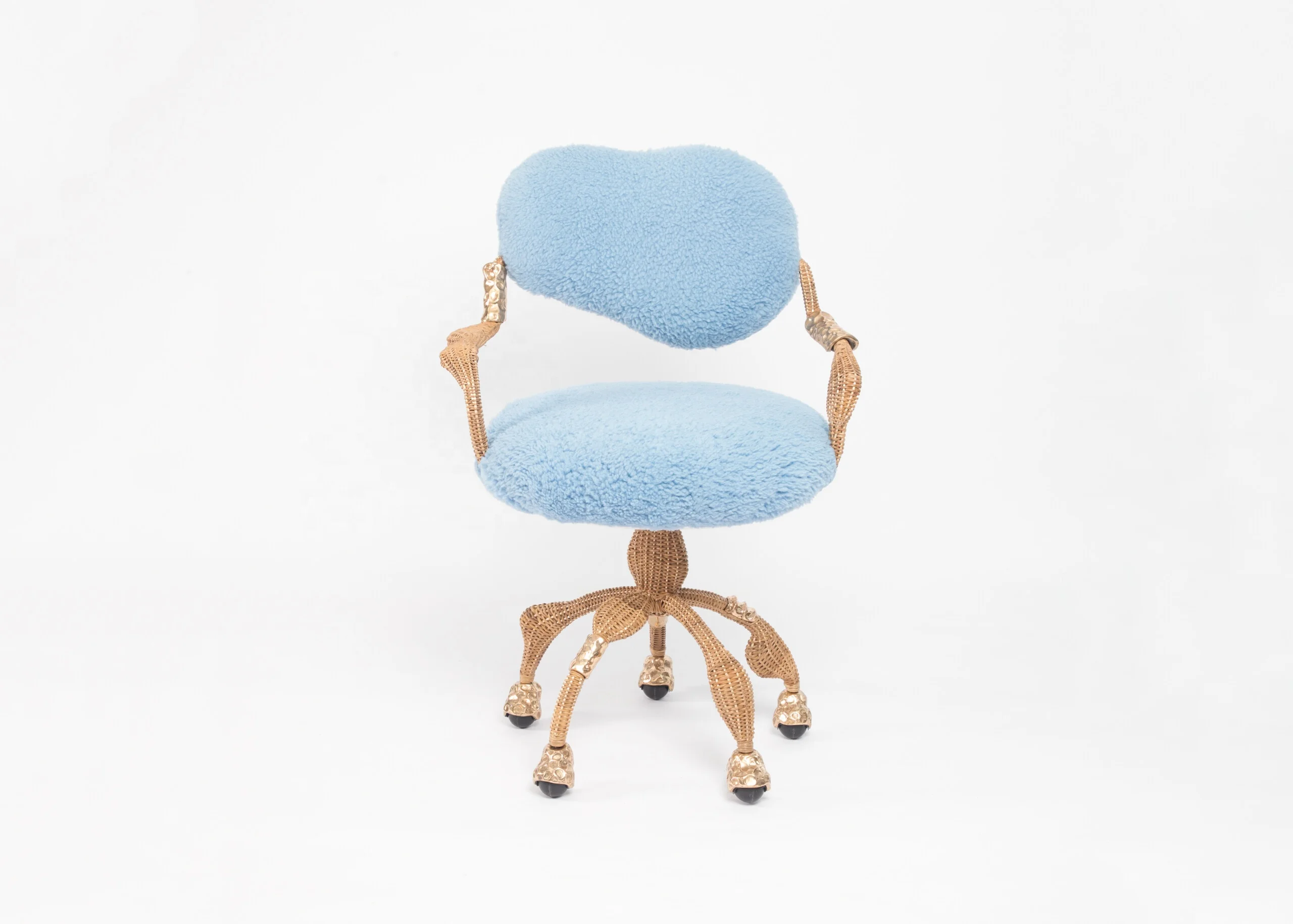 Luxury Modern Executive Comfortable Rattan Makeup Leisure Desk Chair Blue Fleece Upholstery Computer Home Office Chair