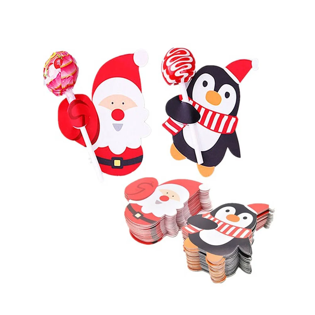 

50pcs Lovely Penguin Santa Claus Lollipop Paper Christmas DIY Candy Decoration Xmas Birthday Party Supplies for Kids (Black)