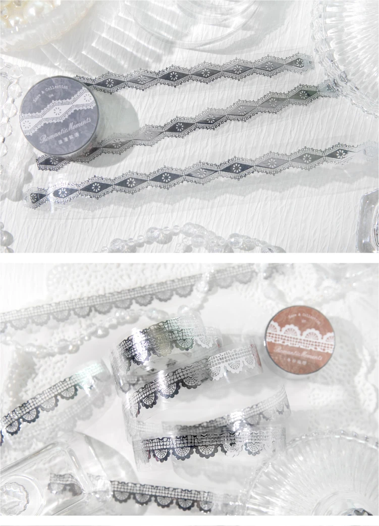 Journal GO 1,8cmx2m Romantisches Spitzenband Vintage Spitzen-Landschaftsmaterial Collage PET-Band Kreatives DIY Journal Schreibwaren-Aufkleber – Detail 16