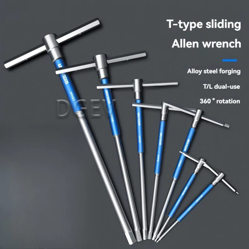 DGEV T/L 2,5/3/4/5/6/8/10mm destornillador Torx tipo T llave hexagonal Allen llave cromada herramienta manual en forma de T llave de vaso en T extendida