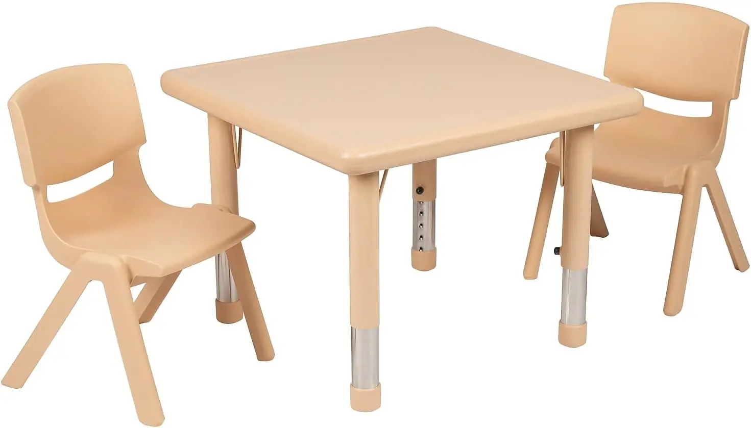 Furniture 24" Square Natural Plastic Height Adjustable Activity Table Set with 2 Chairs