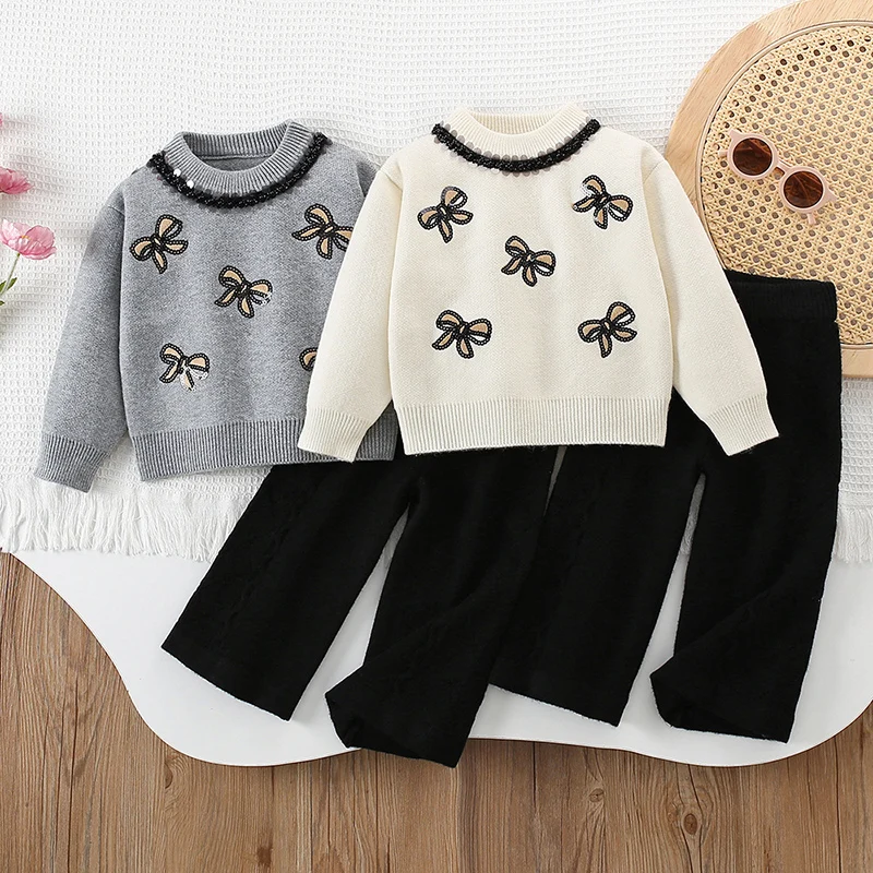 

2026 New Spring Kids Knitted Clothing Suit Long Sleeved Pullover Sweater+Pants 2-6Yrs Children Knitted Clothes Set