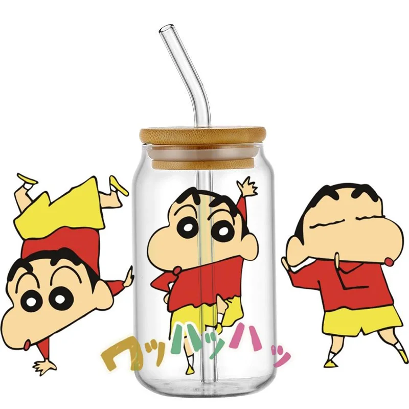 Mininstants-Autocollants ronds imperméables 3D Crayon Shin-Chan, autocollants ronds, UV, DTF, tasse, enveloppes, bricolage, autocollant pour verre étiez bey, 16oz