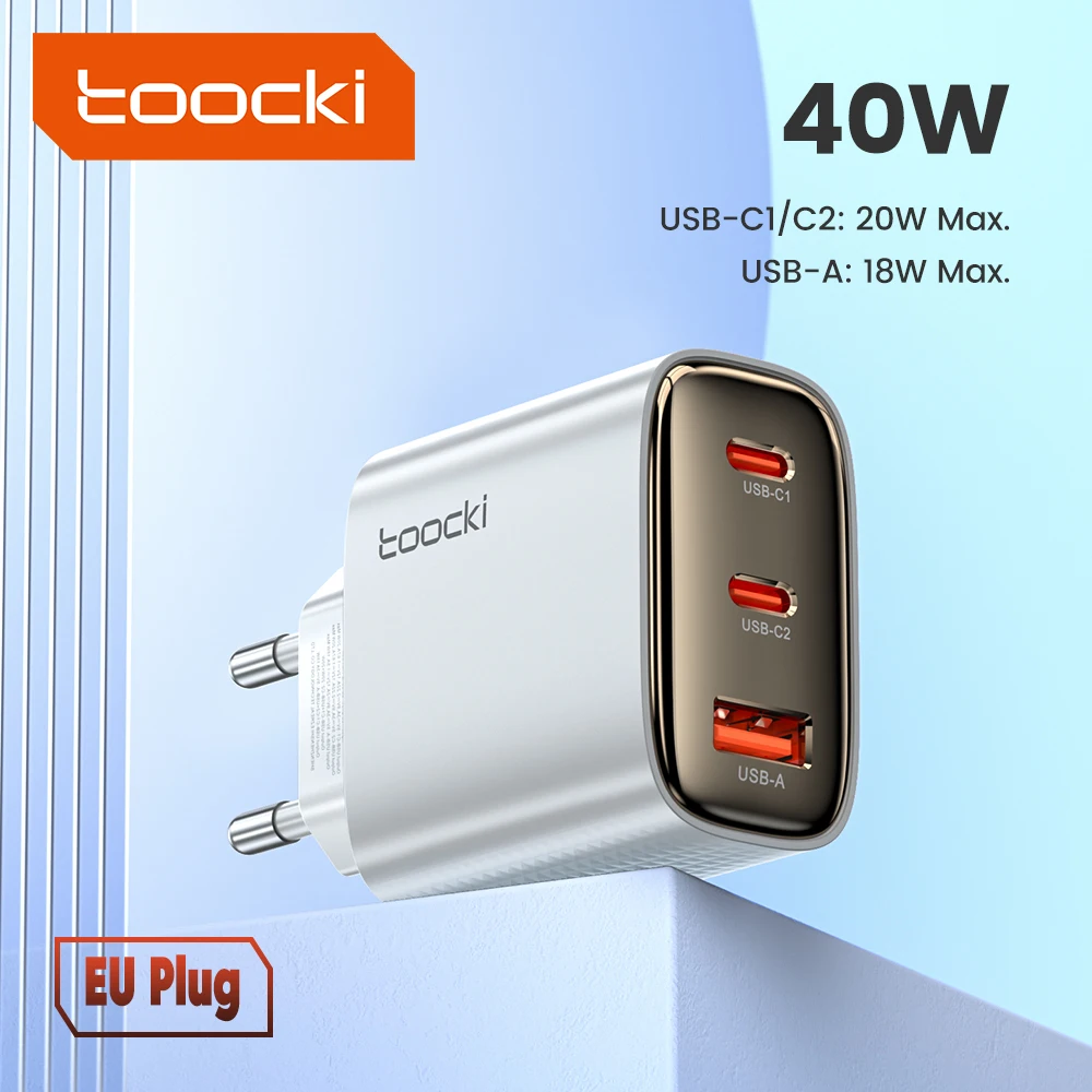 Toocki 40W GaN USB C Charger Quick Charge QC 4.0 USB C Type C Fast USB Charger For iPhone 15 14 13 12 Pro  MacBook Samsung S23