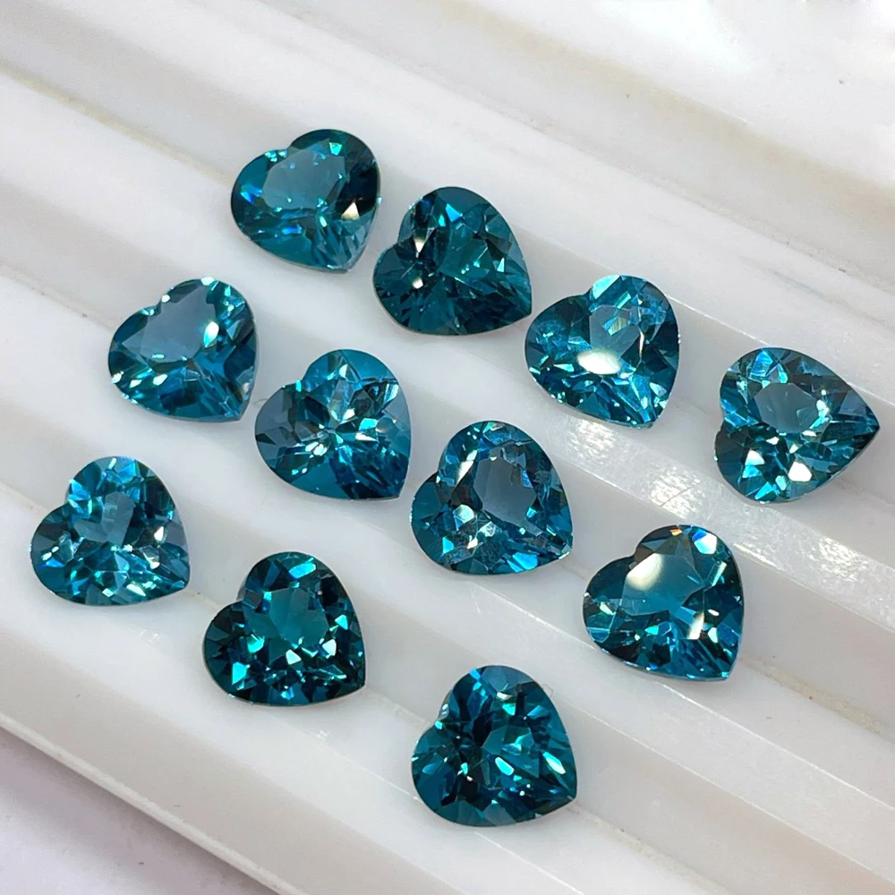 

3pcs Heart 8-9mm London Blue Topaz Faceted Semi-precious Eye Clean 100% Real Natural Stone Loose Gemstone For Jewelry Making