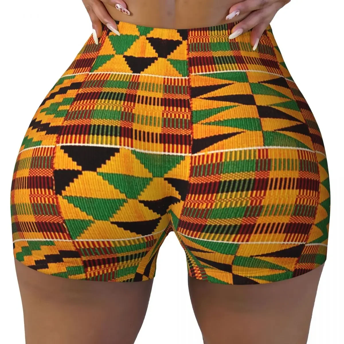 Custom African Pattern Authentic Kente Cloth Pattern African Ghana Design Yoga Shorts Women Gym Workout Running Athletic Shorts