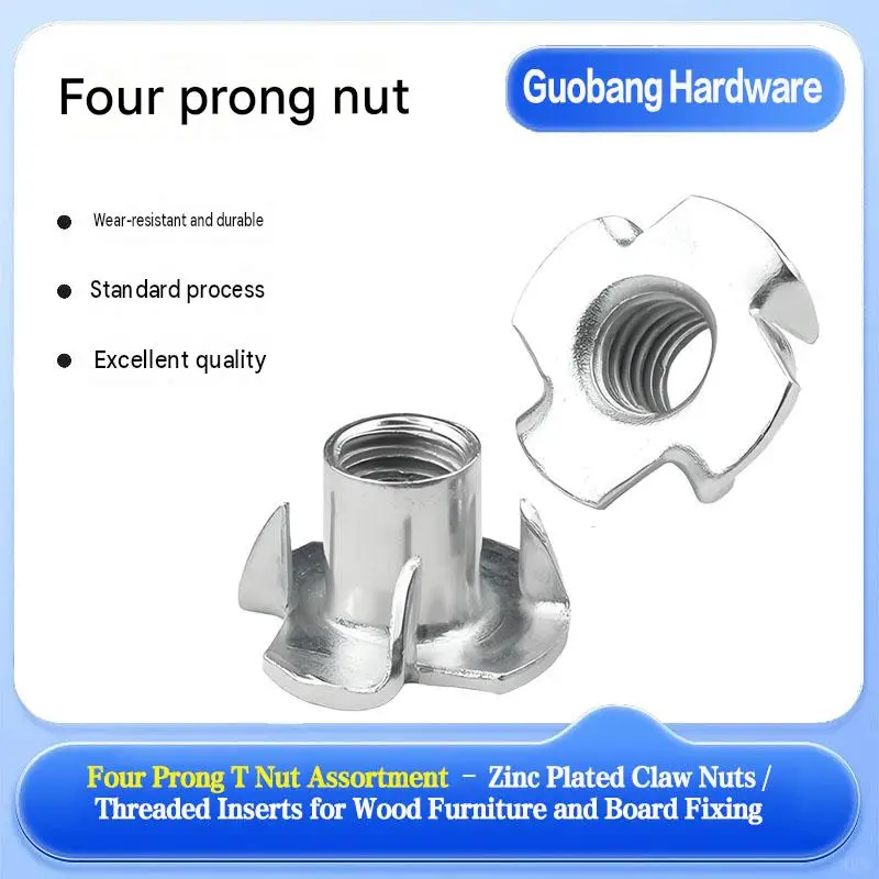 200pcs Four Prong T Nut Assortment M3 M4 M5 M6 M8 M10 M12 Furniture Insert Nut