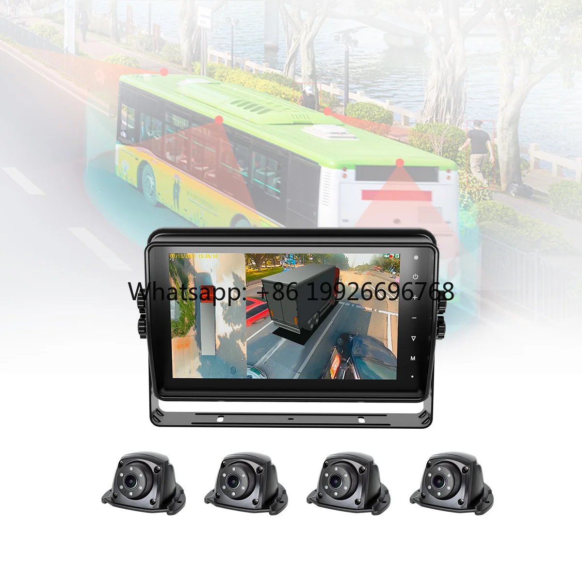 

Водонепроницаемая 10,1-дюймовая система камер кругового обзора 1080P 360° с монитором, BSD и FCW для автомобилей, грузовиков, автобусов, фургонов