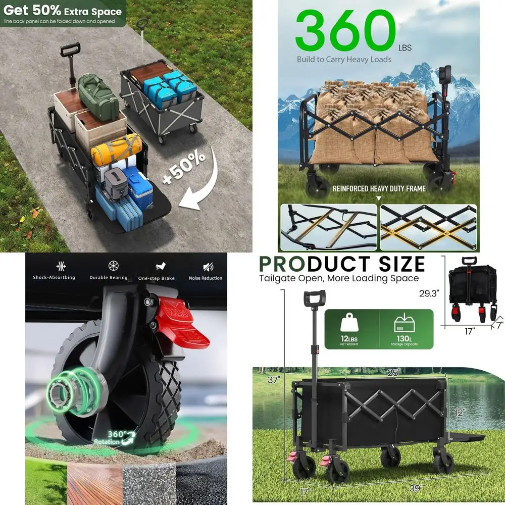 

Складная тележка-вагон, 40 дюймов в длину, с задней дверью, легкая, для продуктов, кемпинга и садоводства, черная