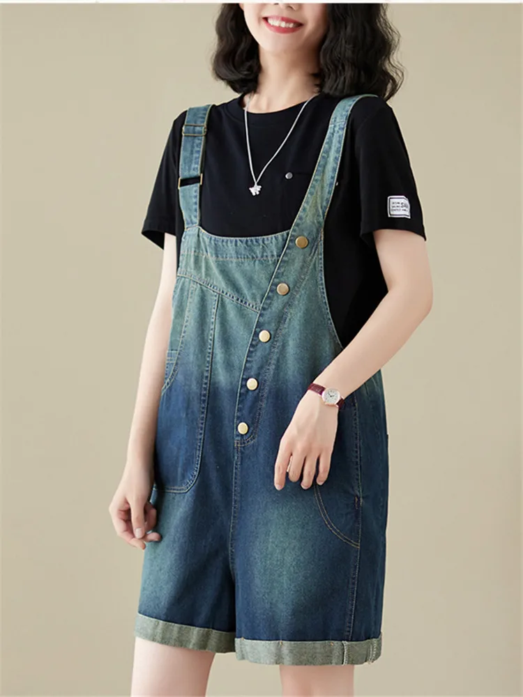 Loose Suspender Jeans Women Sleeveless Jeans Jumpsuit New Summer Streetwear Denim Overalls Baggy Solid Wide Legs Denim Shorts