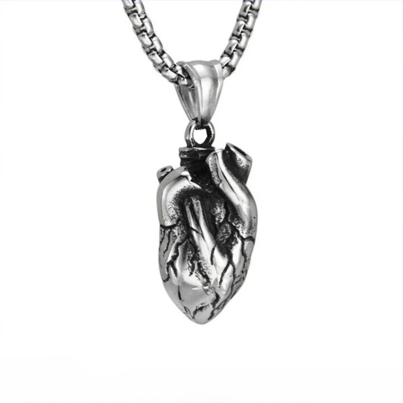 

CHUANGCHENG 316L Solid Stainless Steel Anatomical Real Human Heart Pendant Men's Necklace Chain Accessories Chains