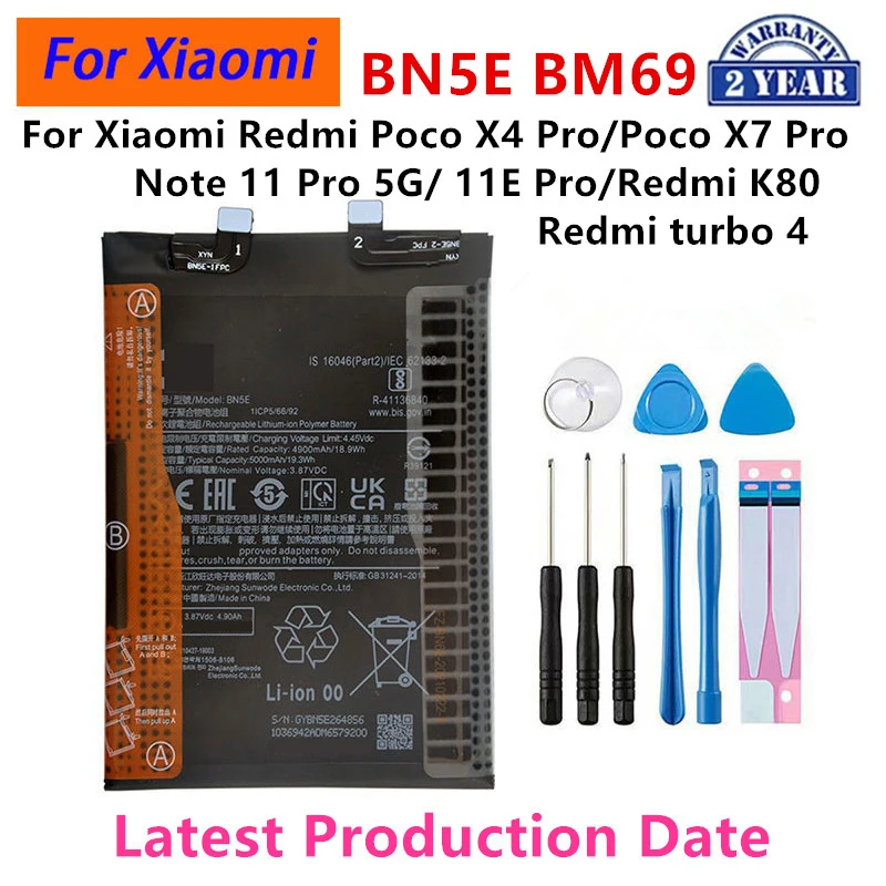 

Аккумулятор BN5E BM69 для Xiaomi Redmi Note 11 Pro 5G/11E Pro/Poco X4 Pro/ Poco X7 pro/Redmi K80/Redmi turbo 4, аккумуляторы + инструменты