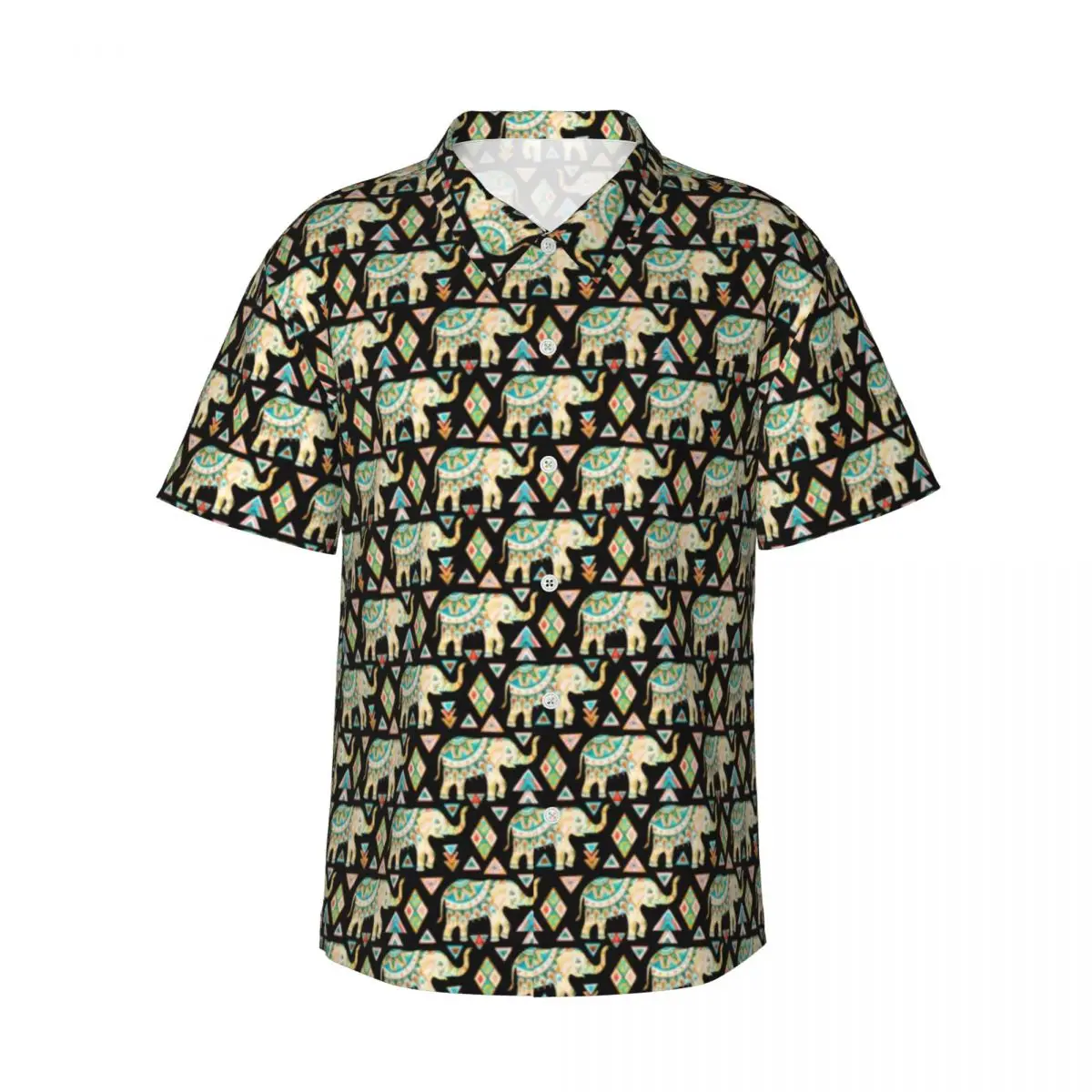 

Retro Animal Silhouette Casual Shirt Elephants Retro Hawaii Shirts Men Short Sleeve Beach Streetwear Design Oversized Blouses