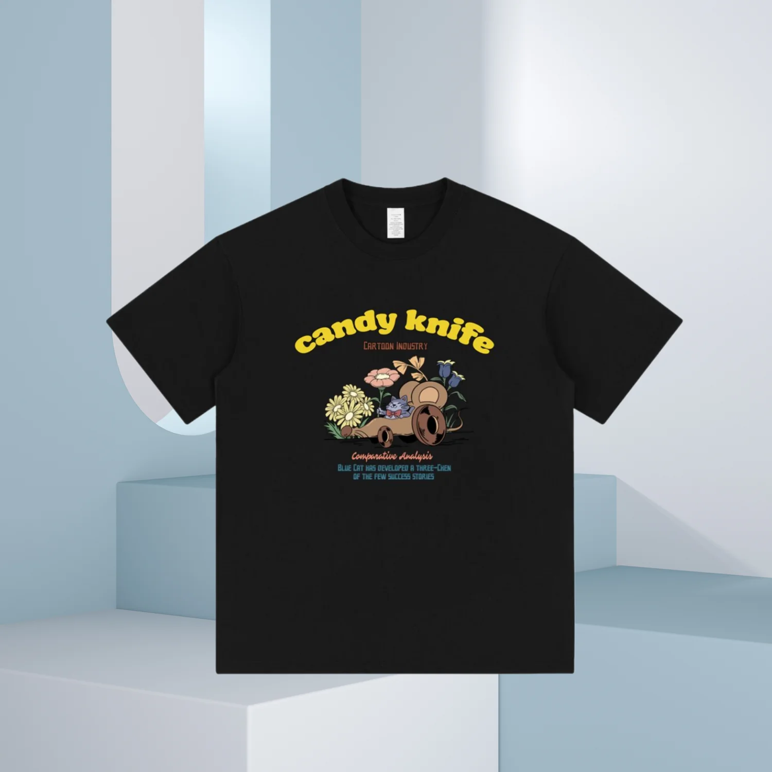 Puur katoen Amerikaans retro T-shirt met korte mouwen voor heren en dames, zomer, nieuw los cartoon bedrukt paar