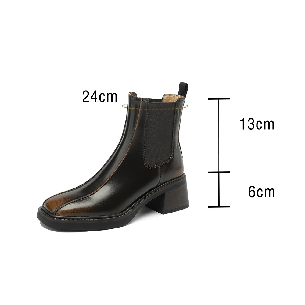 Taoffen Gradient Color Chelsea Boots Cow Leather Square Toe Fashion Slip On Thick Sole Block Heel Ladies Square Toe Ankle Boots