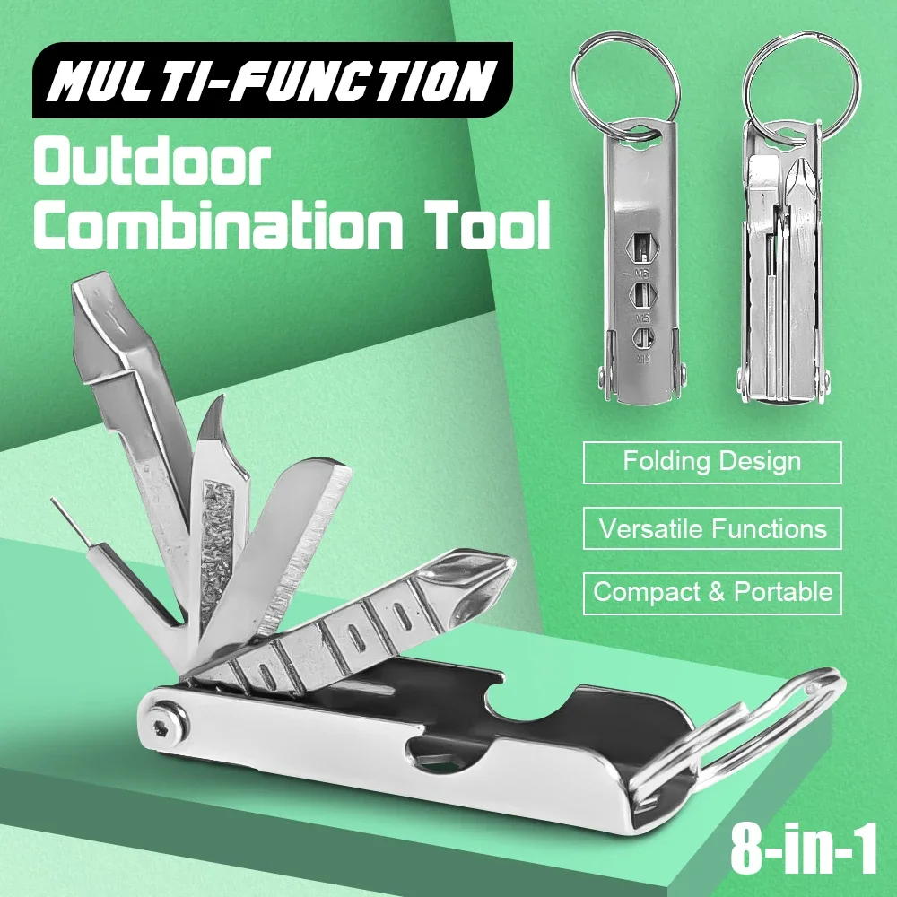 8-in-1  Keychain Multitool with SIM Pin, Screwdriver, Bottle Opener for Outdoor Survival, Camping, Hiking Gear