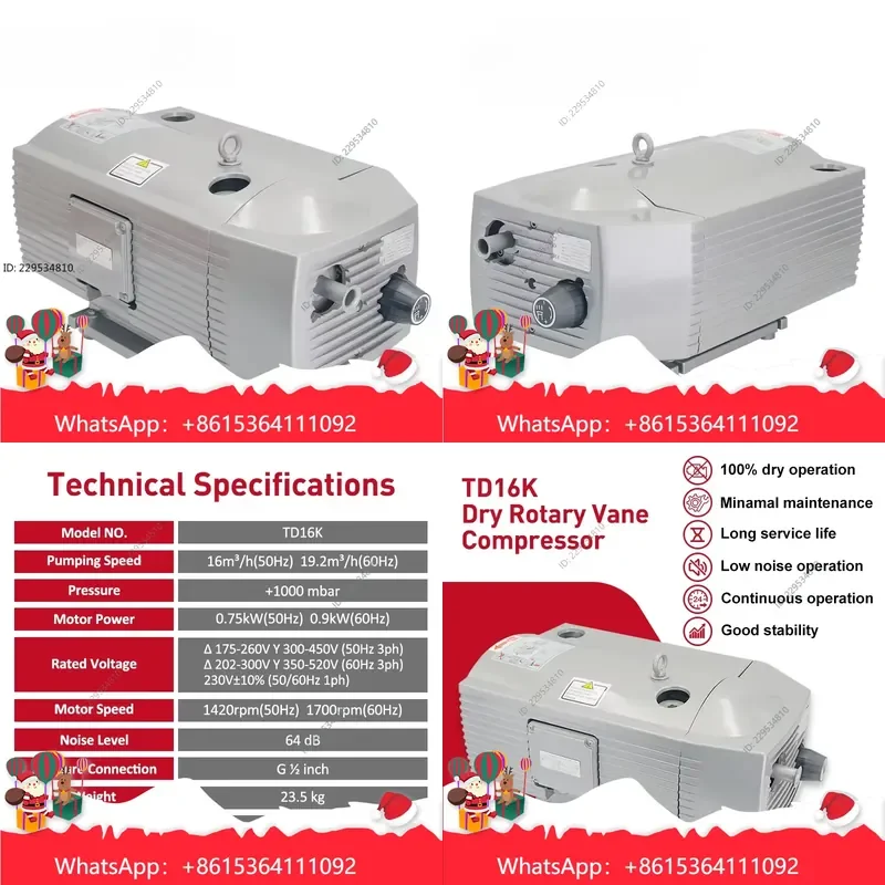 1pc TD16K dry rotary vane pressure pump air compressor for laboratory 16 m³/h 1000 mbar Compatible For Model，practical use