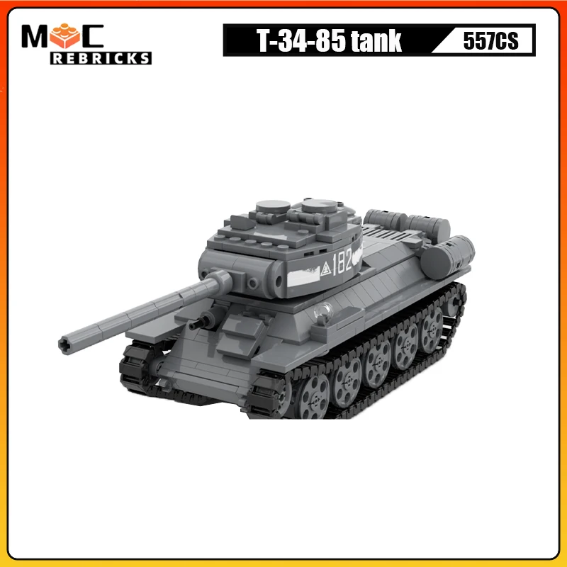 WW2 Military Army Armored Medium Tank T-34-85 Model Building Block Track Fighting Vehicles Display Model Bricks Toys for Boys