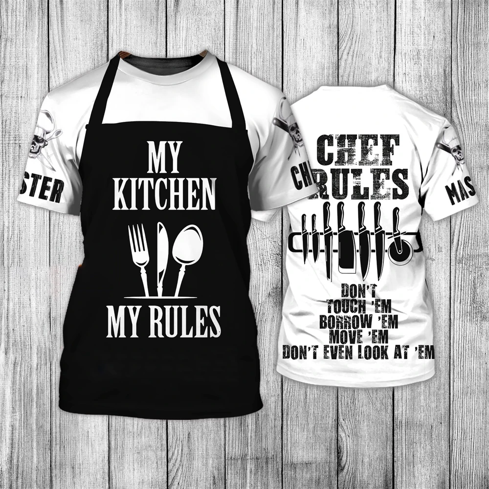 Funny Chef Uniform 3D Kitchenware Print T Shirt For Men Leisure O-neck Short Sleeve Tops Custom Designer Clothing Oversized Tees