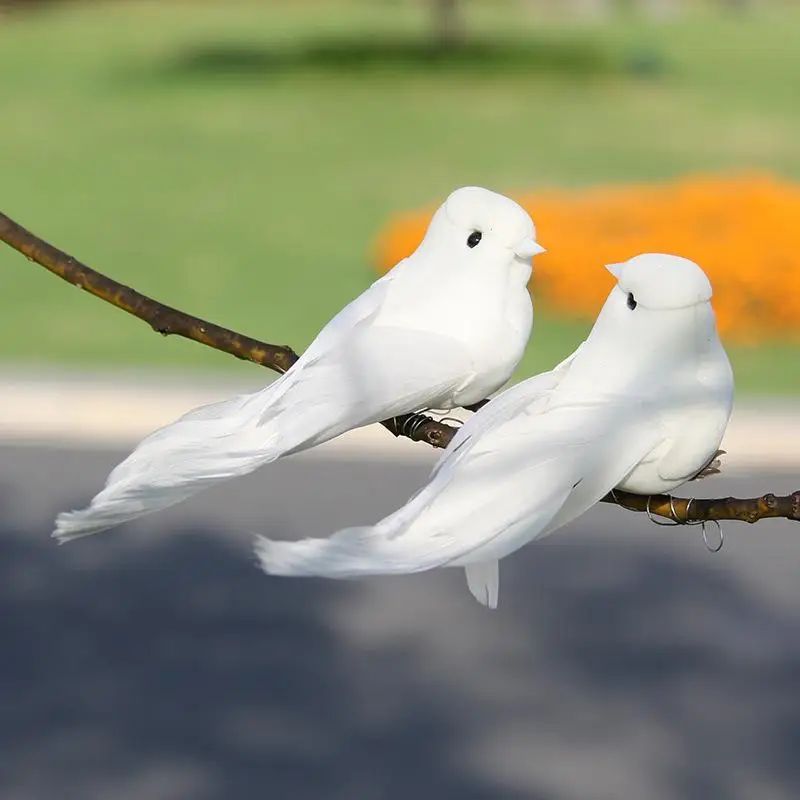 2Pcs White for PIGEON Ornament Decorative Fake White Dove with Metal Wire Simulated Feathered Birds for Home Garden