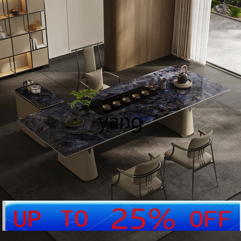 

Lmm light luxury rock slab high-end tea table home villa minimalist luxury stone tea table and chair combination