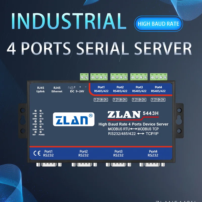 Servidor prot serie Ethernet, 4 puertos de alta velocidad de baudios RS232/485/422 a ZLAN5443H