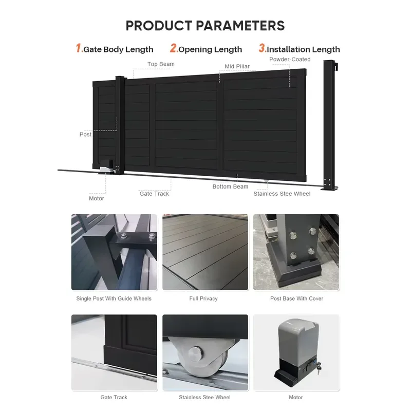 Powder Coating 6ft Tall Main Gate Designs Garden Privacy Aluminum Slat Fence Panels Electric Sliding Gate for House