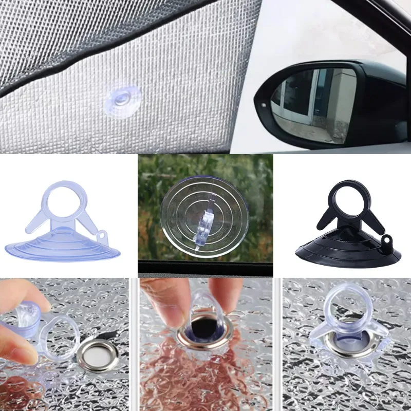 10pcs Car Sun Visor Fixing Suction Cup 45mm Black/transparent Rubber Suction Cup Suction Cup Hook Car Clip Fastener Accessories