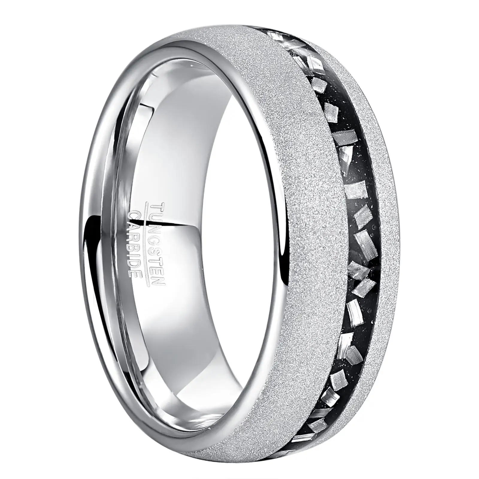 Nuncad 8mm Brushed Matte Meteorite and Sand Tungsten Carbide Ring for Men Jewelry