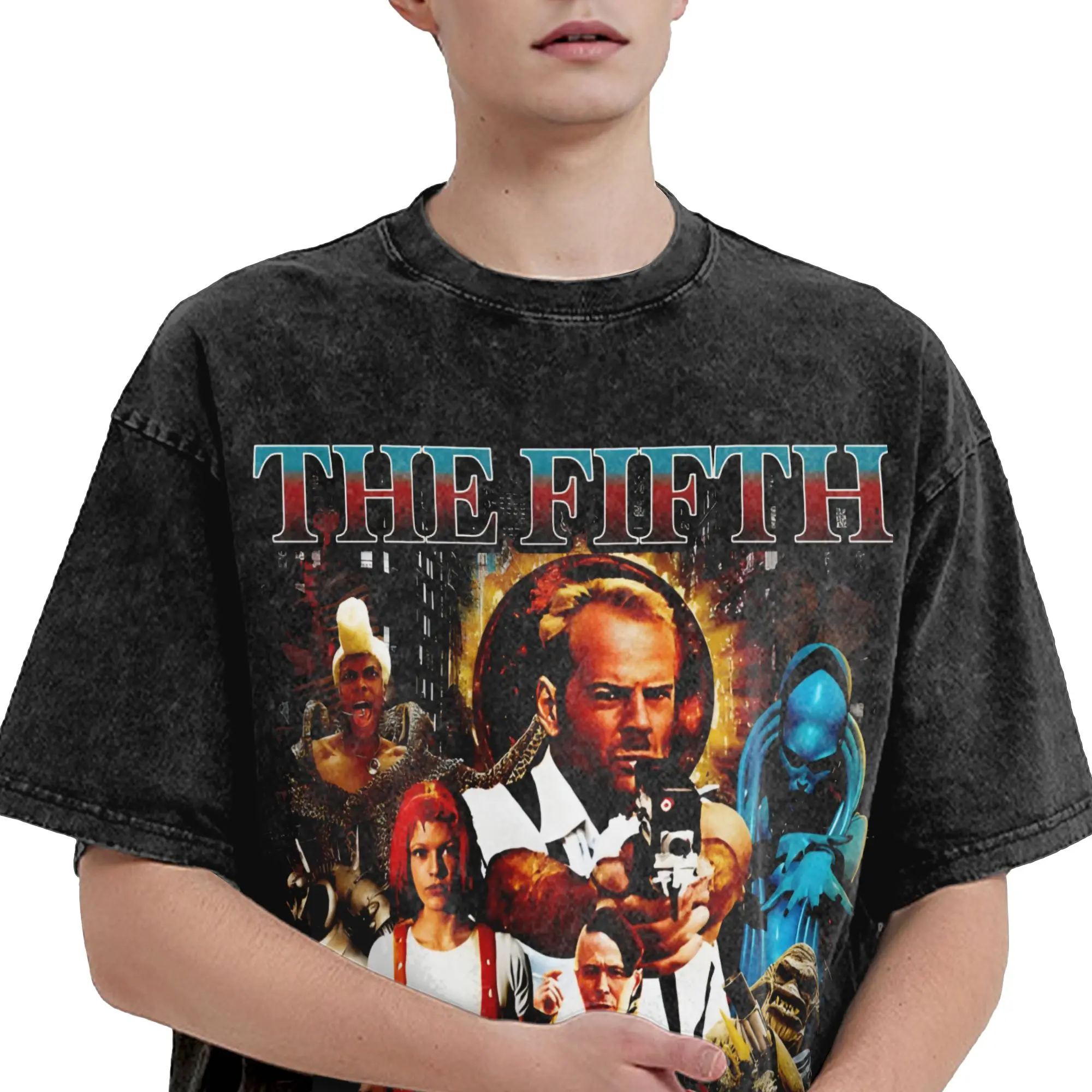 The Fifth Element  T Shirt Hip Hop Washed Short Sleeve Oversize T-Shirts  Vintage Men Women Streetwear Summer Tees