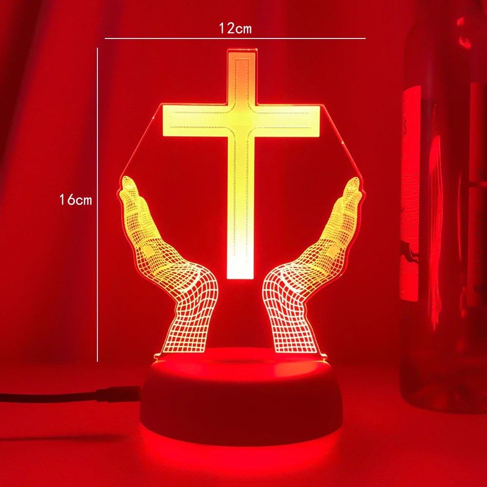 Nieuwe Jesus Kruis 3d Led Nachtlampje Voor Vrienden Xmas Easter Room Decor Geschenken Crucifix Optische Illusie Bureau Tafellamp Nachtlampje