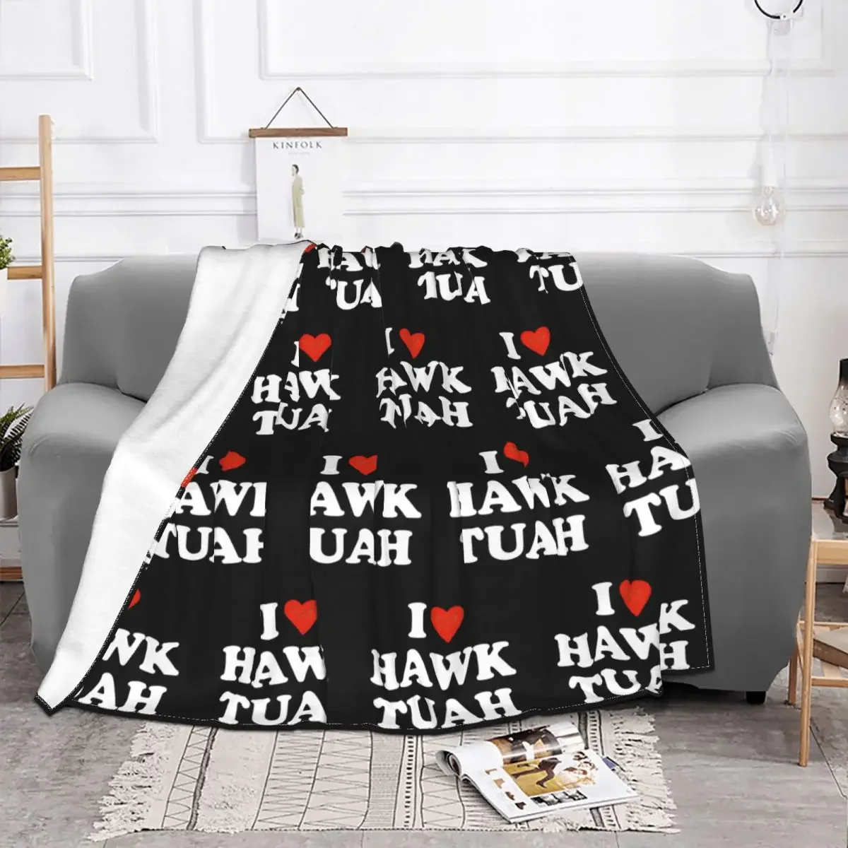 I Love Hawk Tuah Blanket Fleece Decoration Funny Meme Breathable Soft Throw Blankets for Bed Car Rug Piece