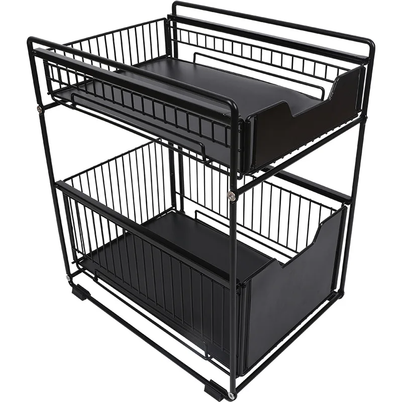 

DSA Kitchen Lower Sink Pull-up Shelf Bathroom Sink Storage Rack Laundry Room with Drawer Double Storage Basket