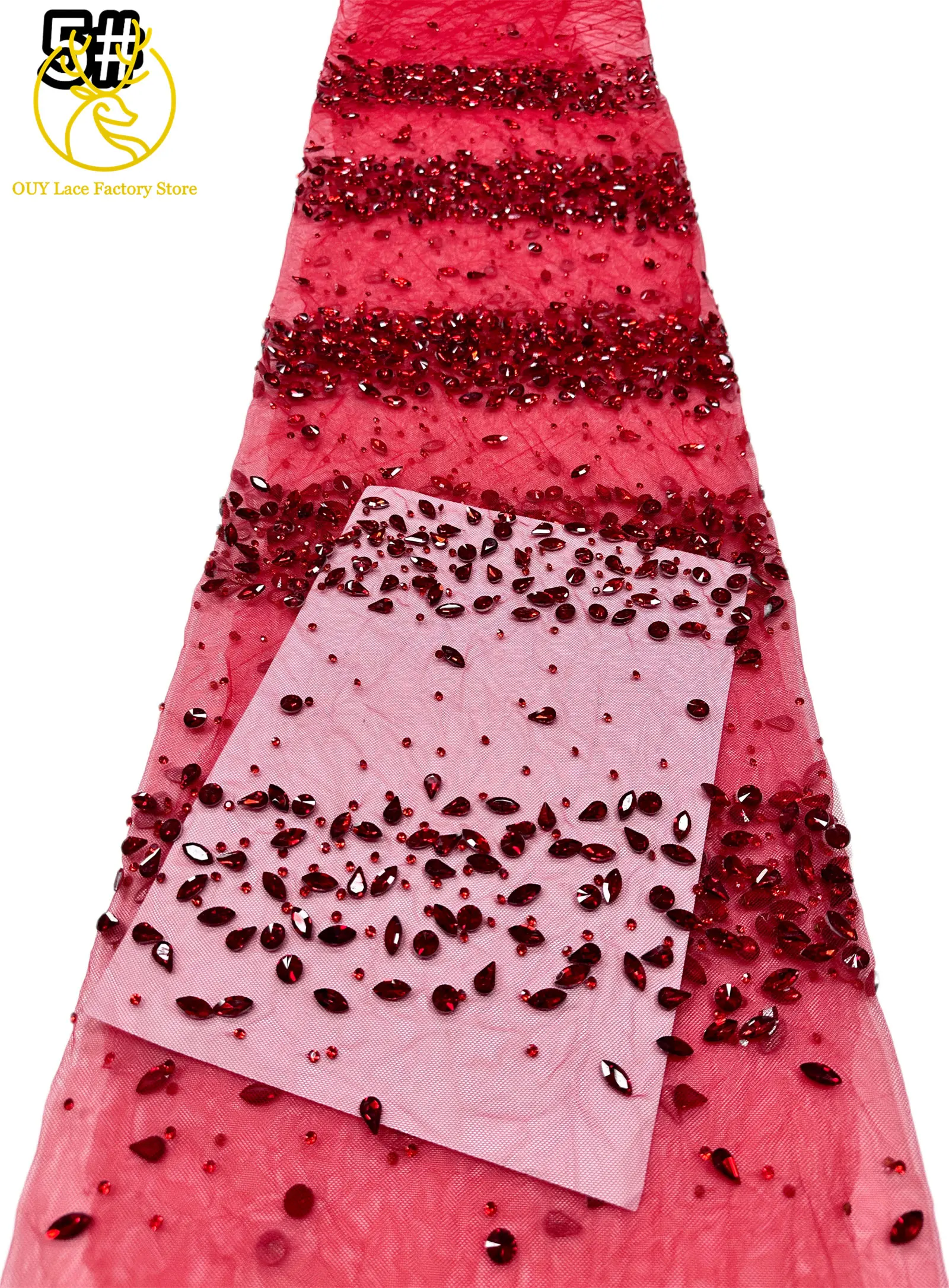 Goldener Luxus-Tüll-Spitzenstoff aus Dubai, hochwertiger nigerianischer afrikanischer Diamant-Tüll-Spitzenstoff für Hochzeitskleidung. – Detail 15
