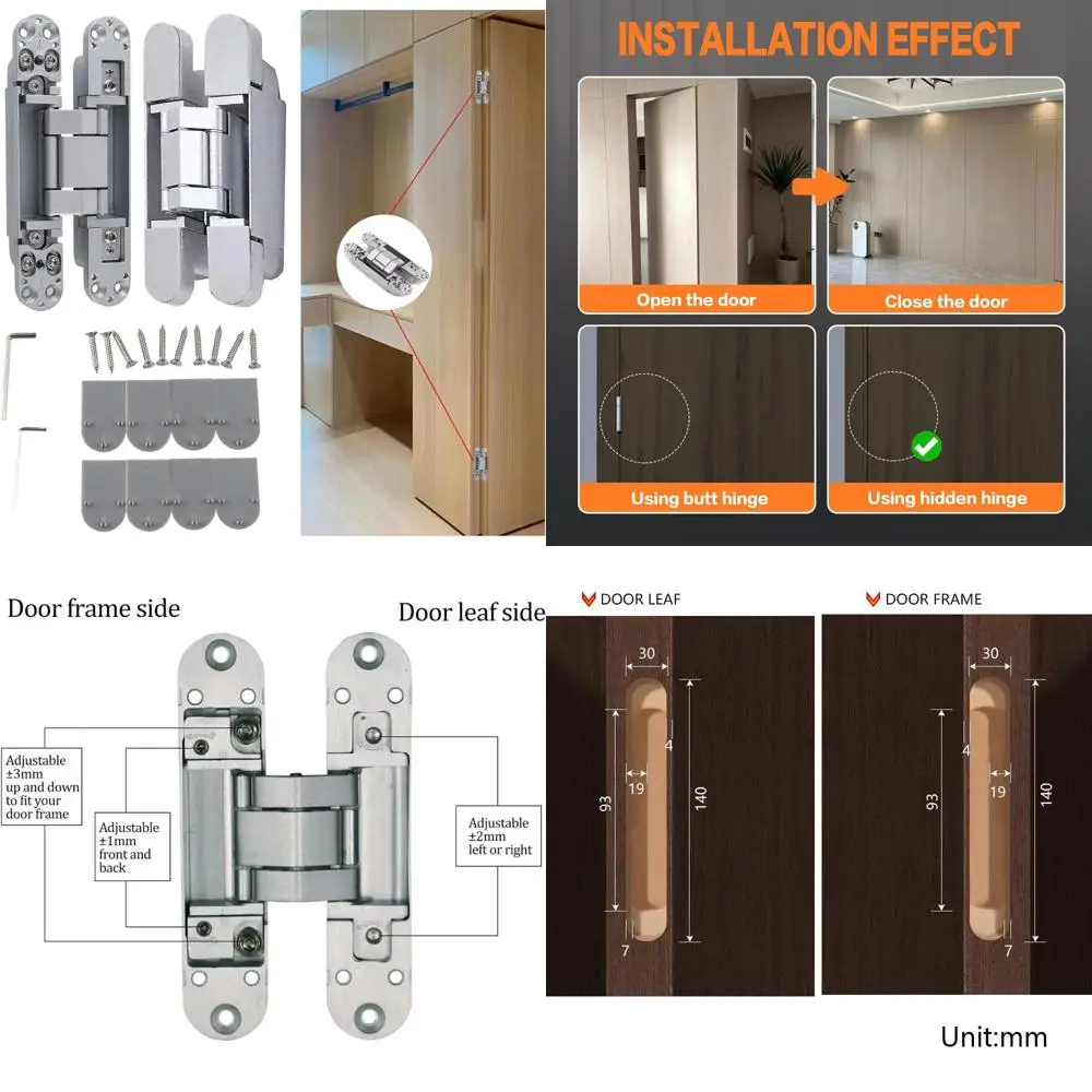

Сверхмощные невидимые петли на 180 градусов для секретной опоры дверей, грузоподъемность 133 фунтов, скрытые дверные петли 5,5, серебристые, бесшумное управление