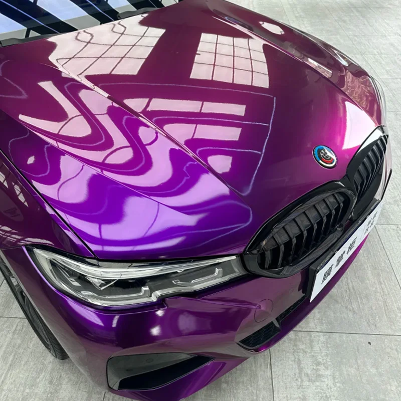 PET Ultra Gloss Metallic Grape Purple Vinyl Car Wrap Film Roll with Air Release Stretchable Self Adhesive Decal Sticker Wrapping