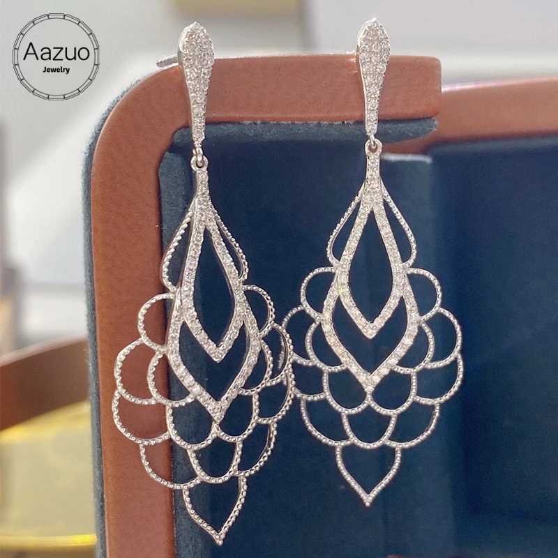 

Aazuo 18K Solid WhiteGold Jewelry Real Diamonds 0.48ct Geometry Big Hoop Earrings Gifted For Women Advanced Wedding Party Au750