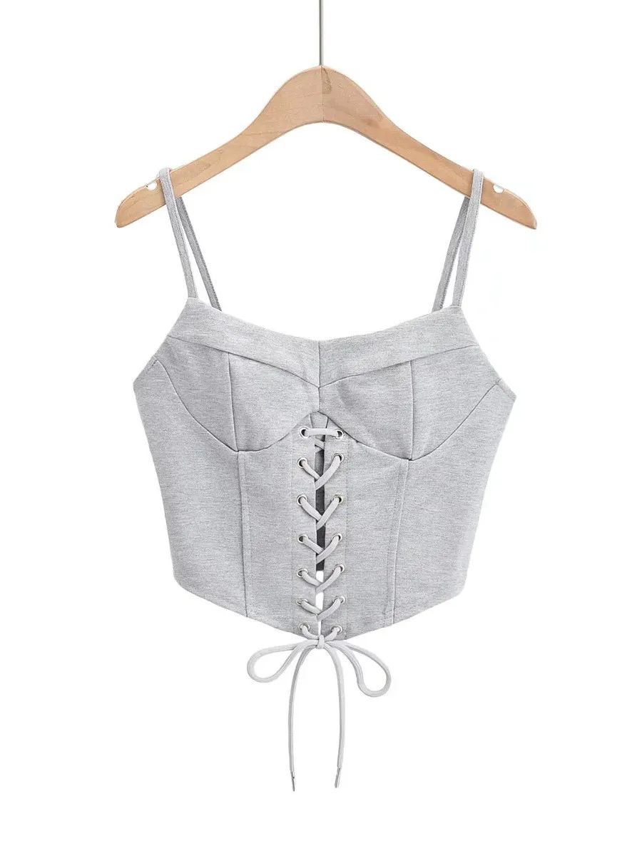 Harajuku Tie Bow Adjust Lace-up Bandage Camisole Women Summer Corset Sexy Tank Tops Retro Cool Girl Slim Crop Top Tees