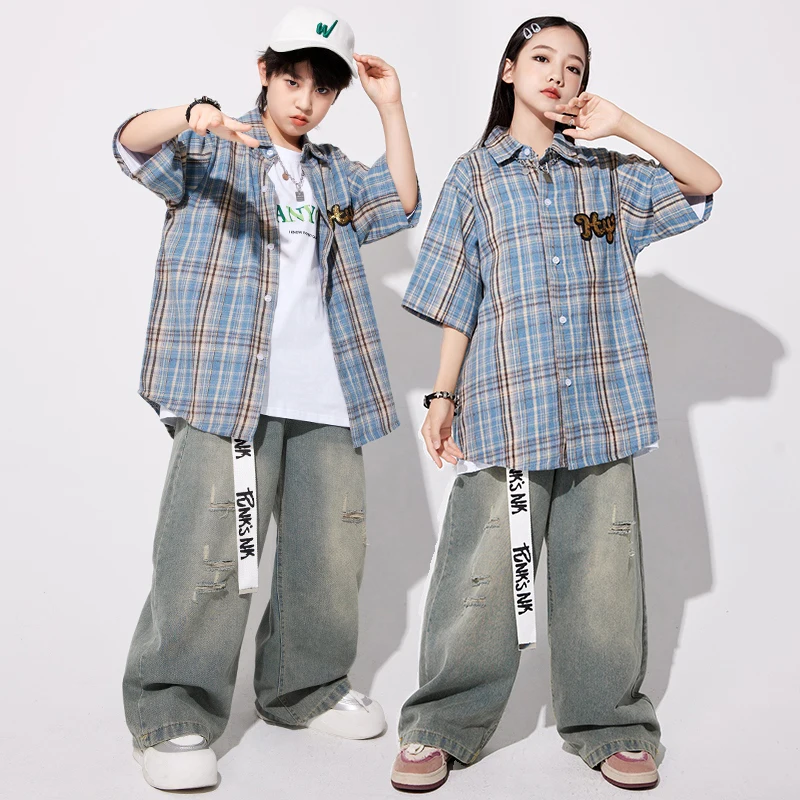 

Children Street Dance Jazz Dance Clothes Hip Hop For Girls Boys Shirt Jeans Performance Music Festival Stage Outfits DQL10007