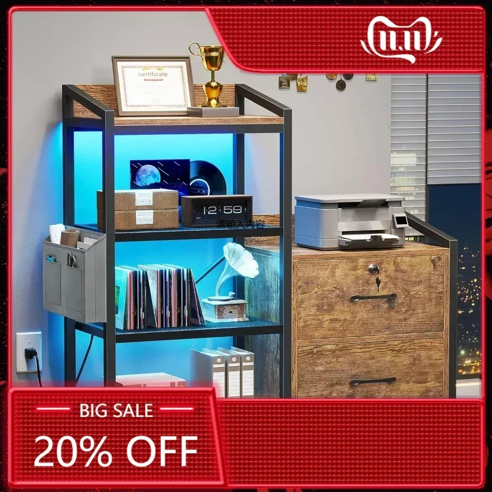 

Шкаф для документов 35,4 дюйма, шкаф для хранения документов формата Letter/A4, 2-хсекционный шкаф для документов для домашнего офиса с удлинителем, светодиодной подсветкой, замком.