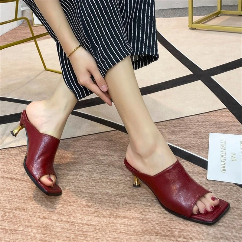 2024 punta quadrata Peep Toe sandali da donna tinta unita tacchi sottili sfilata di moda scarpe da donna fatte a mano roma cucito Zsandalias De Mujer