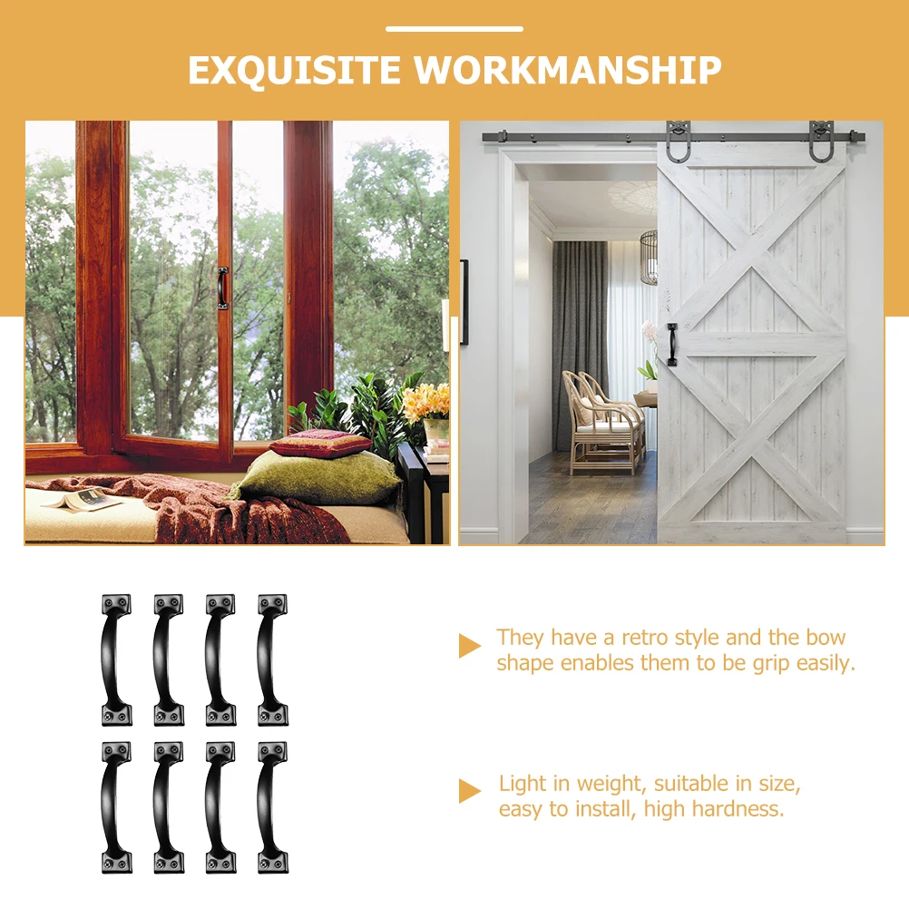 

8Pcs Black Door Handles Iron Bow Shape Vintage Cabinet Drawer Wardrobe Pulls Metal Furniture Handles Classic Pull Knobs