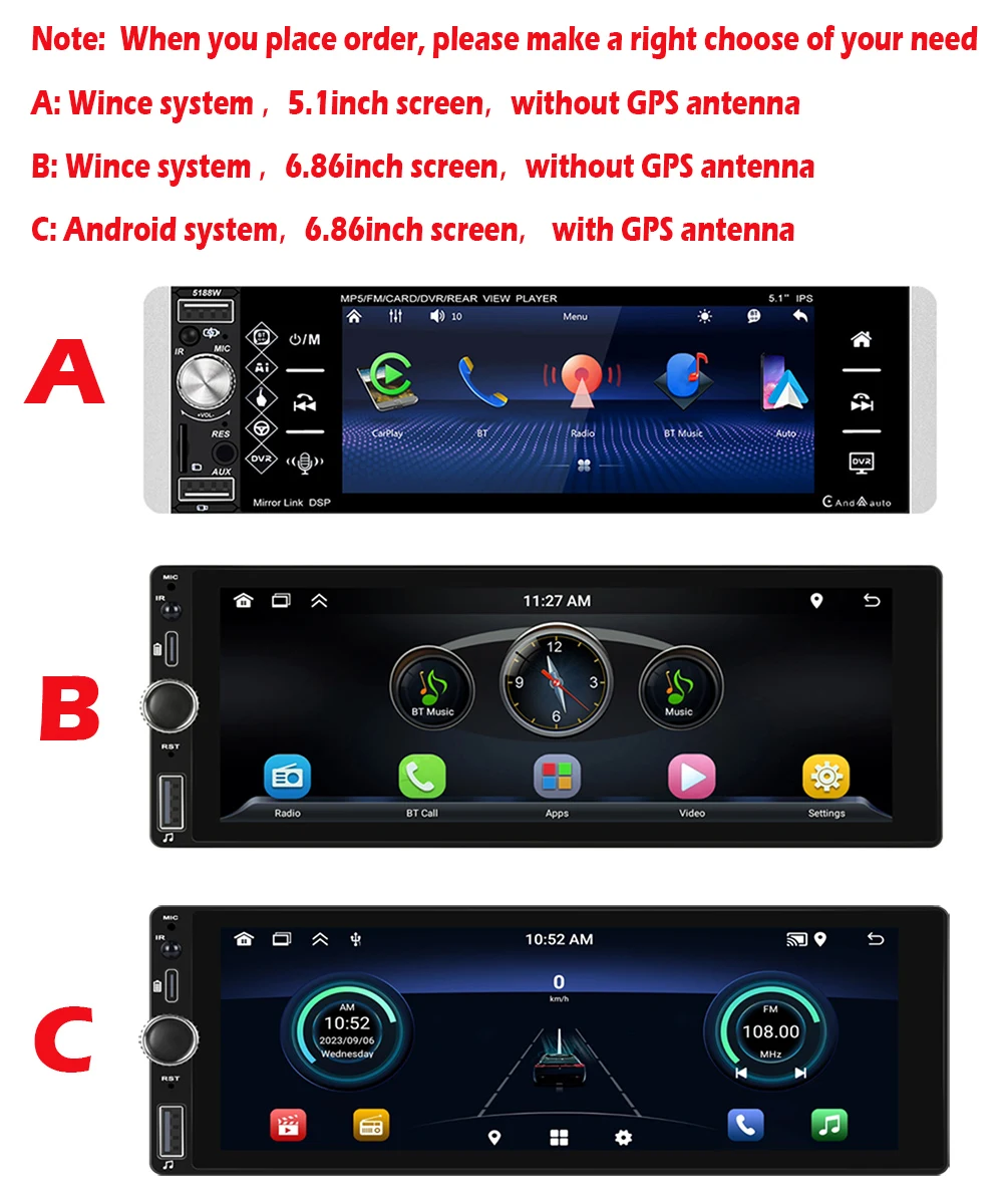 LeeKooLuu 1Din Car Stereo Video Multimedia Player Bluetooth FM Radio Receiver Support USB Rear Camera Carplay / Android Auto